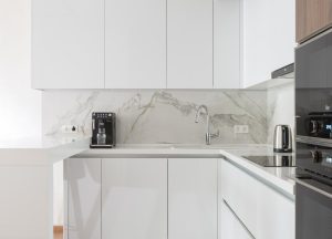 stunning pure marble worktops in white setting